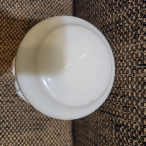 Elegant Ruffle Top Milk Glass White Vase with Green Leaf Design - Picture 7 of 7